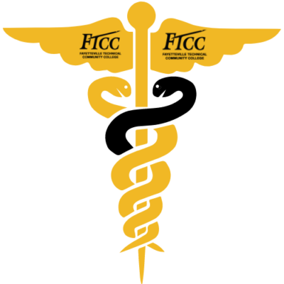 Medical logo featuring the Fayetteville Technical Community College (FTCC) name with a winged staff and a serpent.