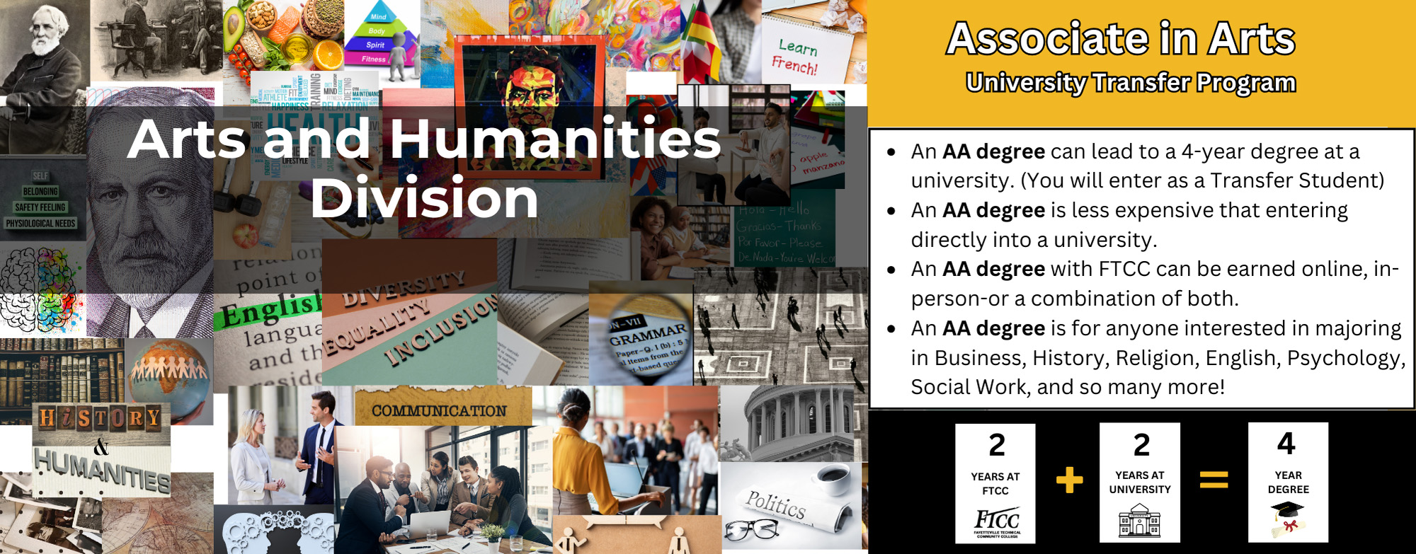 Arts And Humanities Banner, consisting of a collage of various images related to Arts and Humanities.