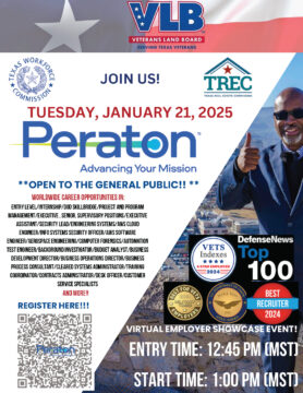 Texas Virtual Employer Showcase event with Peraton, offering career opportunities in various fields worldwide.